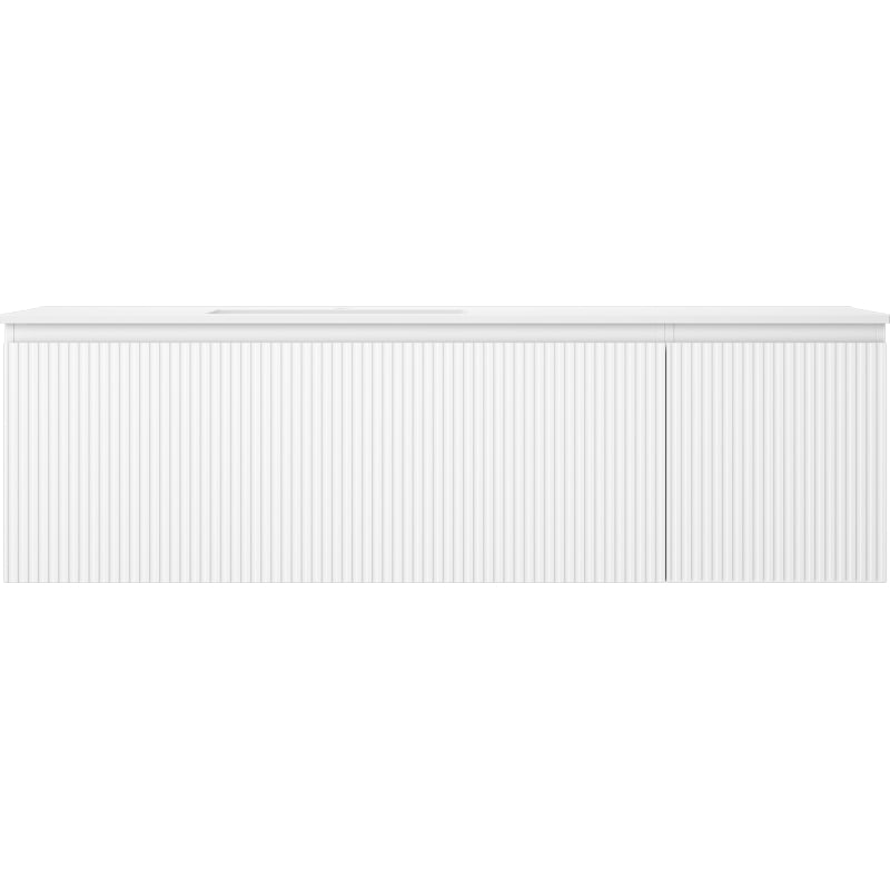 Mexen Rivel 160 cm bathroom cabinet with Otis left sink, 1S, 1D, fluted, white matte - 91A23-16047-3-BBFF01-W18L01