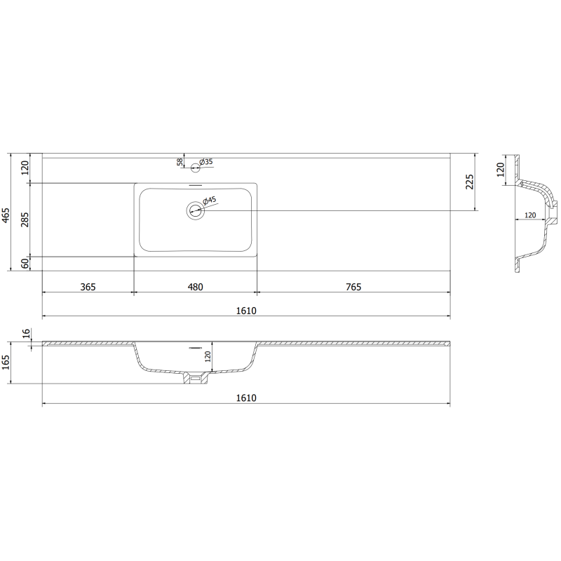 Mexen Rivel 160 cm kylpyhuonekaappi vasemmalla pesualtaalla Otis, 1S, 1D, uritettu, harmaa matta/valkoinen matta