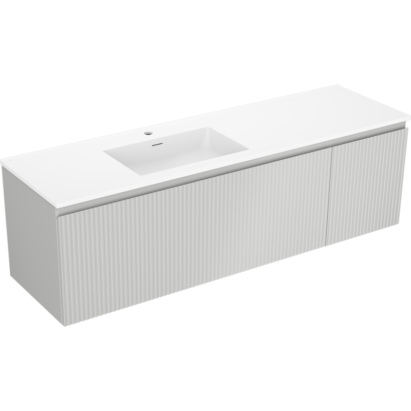 Mexen Rivel armario de baño de 160 cm con lavabo Otis izquierdo, 1S, 1D, estriado, gris mate/blanco mate
