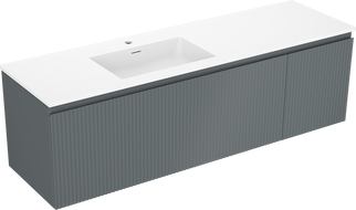 Mexen Rivel mobile da bagno 160 cm con lavabo Otis sinistro, 1S, 1D, scanalato, grafite opaco/bianco opaco