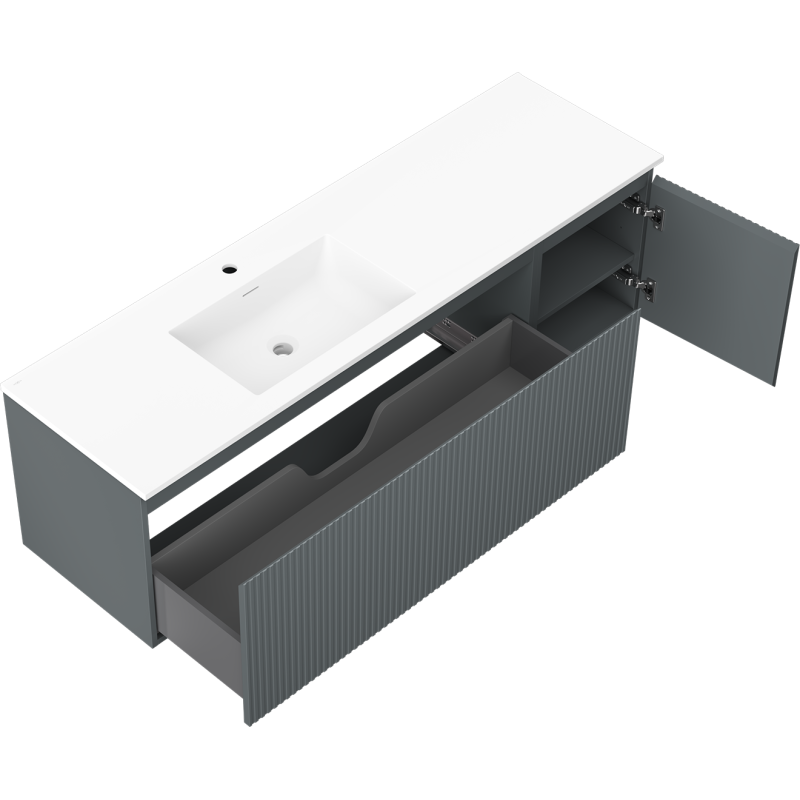 Mexen Rivel Armario de baño de 160 cm con lavabo Otis izquierdo, 1S, 1D, acanalado, grafito mate/blanco mate