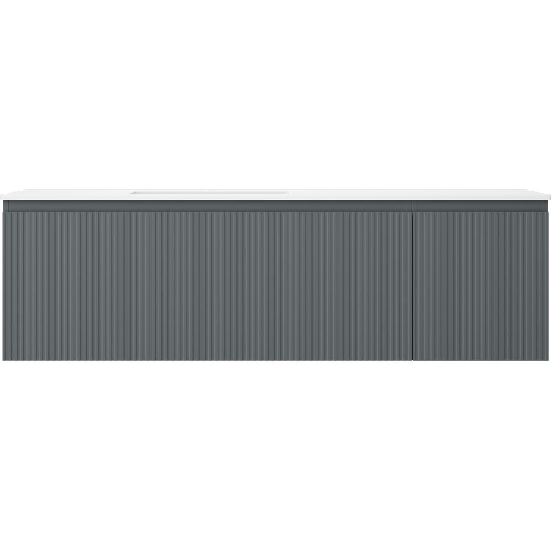 Mexen Rivel bathroom cabinet 160 cm with Otis left sink, 1S, 1D, fluted, graphite matte/white matte