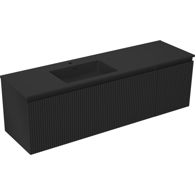 Mexen Rivel Badezimmerschrank 160 cm mit Waschtisch Otis links, 1S, 1D, geriffelt, schwarz matt - 91A23-16047-3-BBFF71-W18L71
