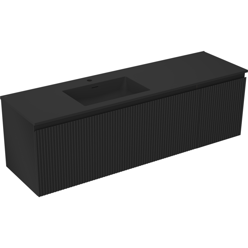 Mexen Rivel bathroom cabinet 160 cm with Otis left sink, 1S, 1D, fluted, black matte - 91A23-16047-3-BBFF71-W18L71