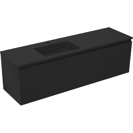 Mexen Rivel Badezimmerschrank 160 cm mit Waschbecken Otis links, 1S, 1D, geriffelt, schwarz matt - 91A23-16047-3-BBFF71-W18L71