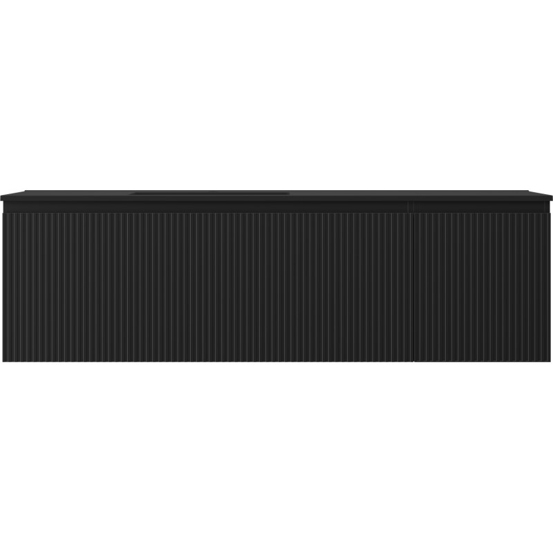 Mexen Rivel badkamerkast 160 cm met wastafel Otis links, 1S, 1D, geribbeld, zwart mat - 91A23-16047-3-BBFF71-W18L71