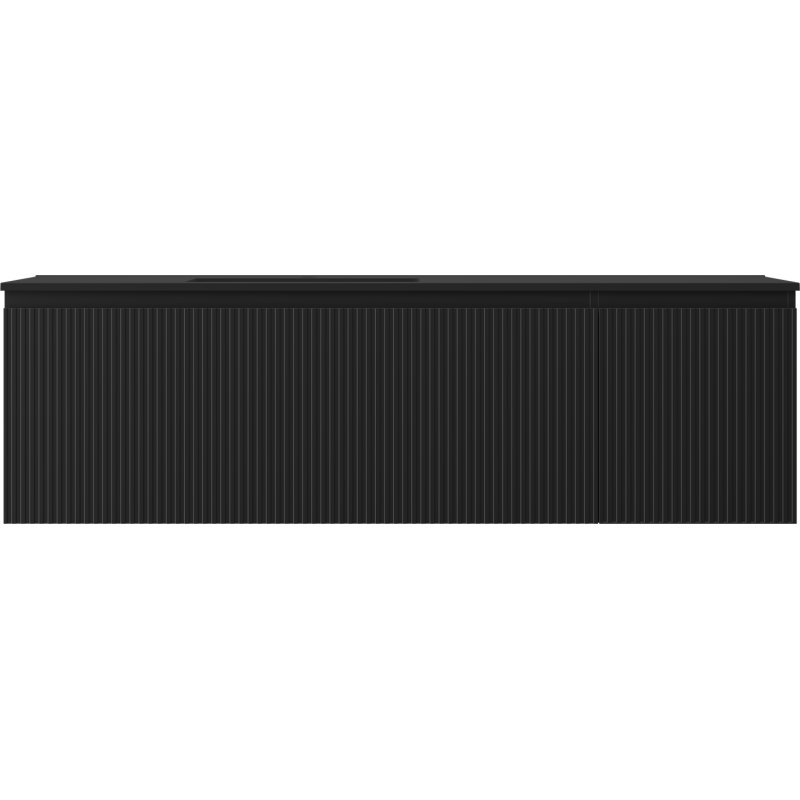 Mexen Rivel bathroom cabinet 160 cm with Otis left sink, 1S, 1D, fluted, black matte - 91A23-16047-3-BBFF71-W18L71