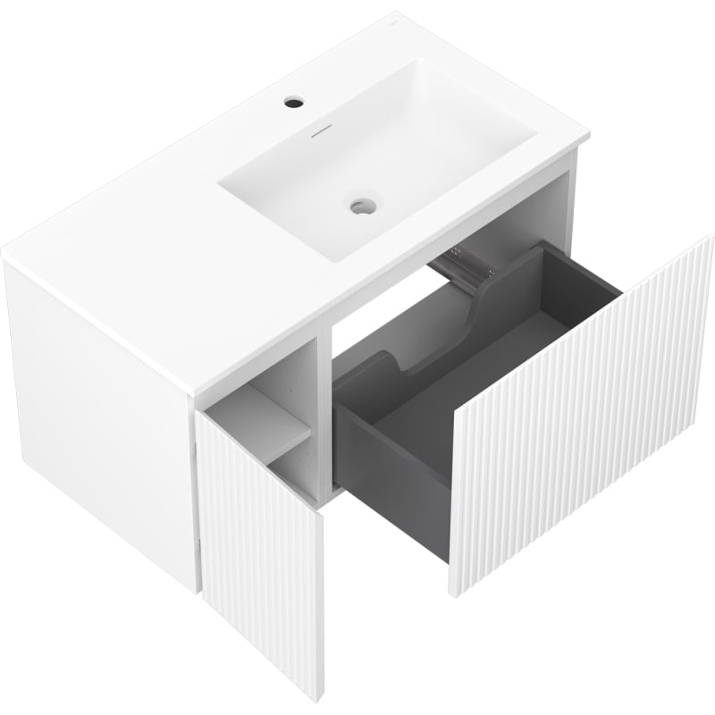 Mexen Rivel szafka łazienkowa 90 cm z umywalką Otis prawą, 1S, 1D, ryflowana, biała mat - 91A23-09047-3-BBFF01-W18P01