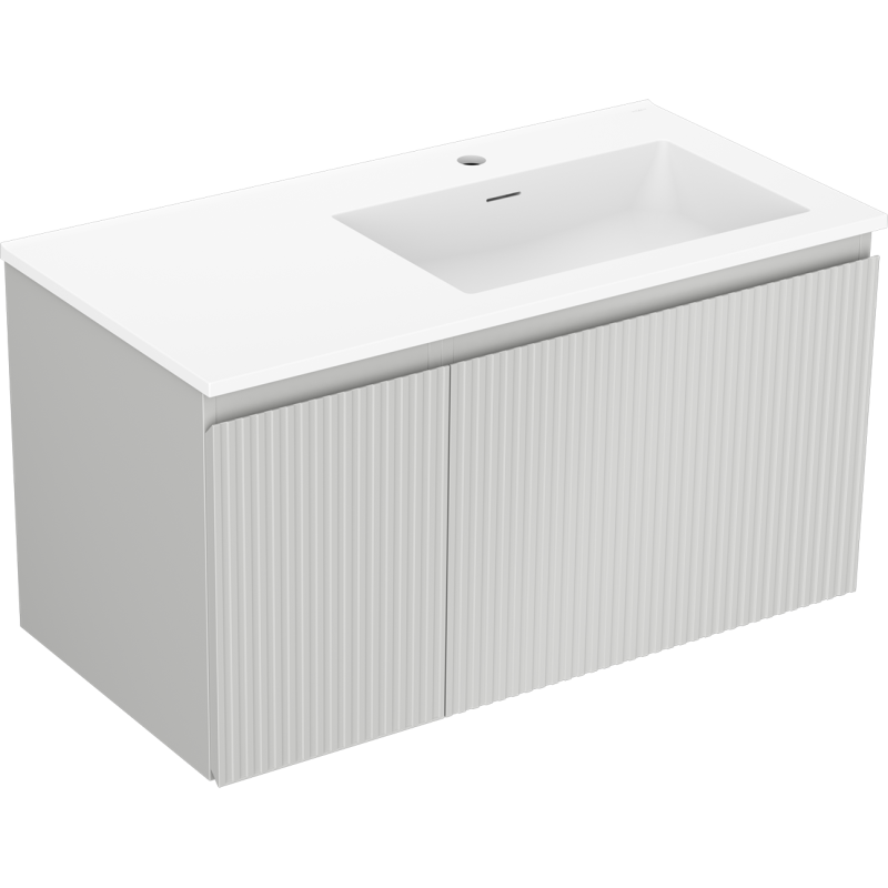 Mexen Rivel armoire de salle de bain 90 cm avec lavabo Otis à droite, 1S, 1D, rainurée, gris mat/blanc mat