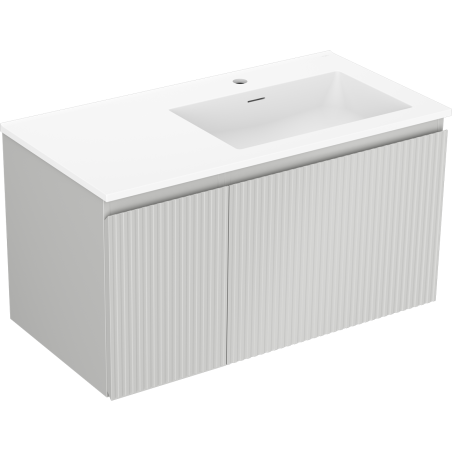 Mexen Rivel armoire de salle de bain 90 cm avec lavabo Otis à droite, 1S, 1D, rainurée, gris mat/blanc mat