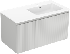 Mexen Rivel bathroom cabinet 90 cm with Otis sink right, 1S, 1D, grooved, matte gray/white matte - 91A23-09047-3-BBFF62-W18P01