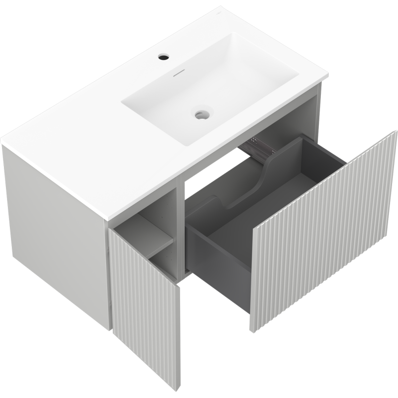 Mexen Rivel mobiletto da bagno 90 cm con lavabo Otis destro, 1S, 1D, scanalato, grigio opaco/bianco opaco