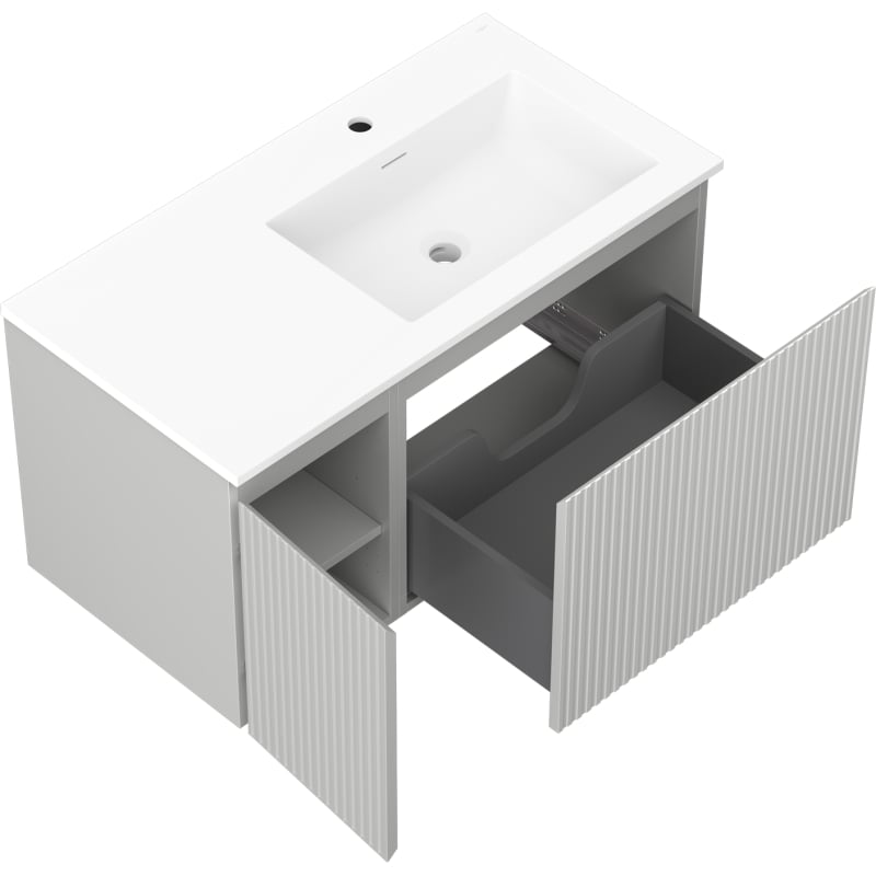 Mexen Rivel szafka łazienkowa 90 cm z umywalką Otis prawą, 1S, 1D, ryflowana, szara mat/biała mat - 91A23-09047-3-BBFF62-W18P01