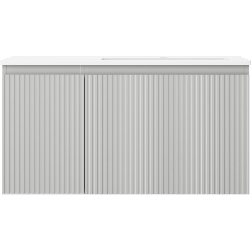Mexen Rivel Badezimmerschrank 90 cm mit Waschbecken Otis rechts, 1S, 1D, geriffelt, grau matt/weiß matt