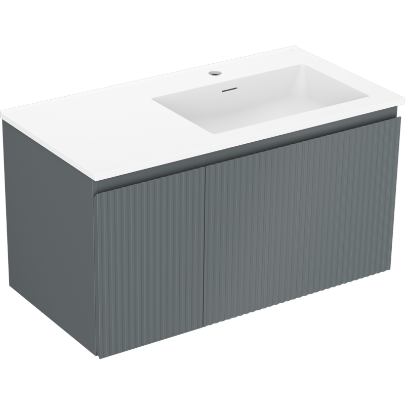 Mexen Rivel mueble de baño de 90 cm con lavabo Otis derecho, 1 cajón, 1 puerta, ranurado, grafito mate/blanco mate
