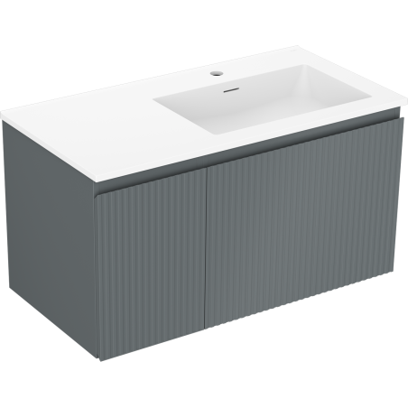 Mexen Rivel mueble de baño de 90 cm con lavabo Otis derecho, 1 cajón, 1 puerta, ranurado, grafito mate/blanco mate