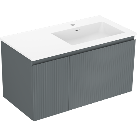 Mexen Rivel szafka łazienkowa 90 cm z umywalką Otis prawą, 1S, 1D, ryflowana, grafit mat/biała mat - 91A23-09047-3-BBFF66-W18P01
