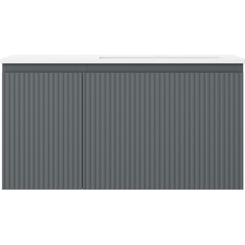 Mexen Rivel 90 cm badkamerkastje met rechter Otis-wastafel, 1S, 1D, geribbeld, grafiet mat/wit mat - 91A23-09047-3-BBFF66-W18P01