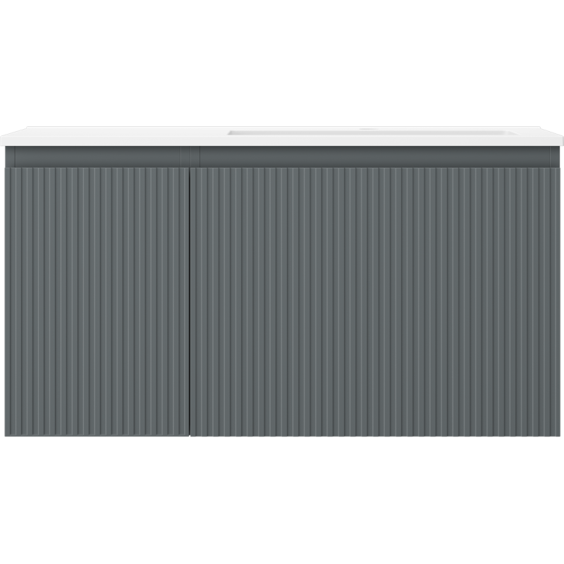 Mexen Rivel badkamerkast 90 cm met Otis wastafel rechts, 1S, 1D, geribbeld, grafiet mat/wit mat - 91A23-09047-3-BBFF66-W18P01