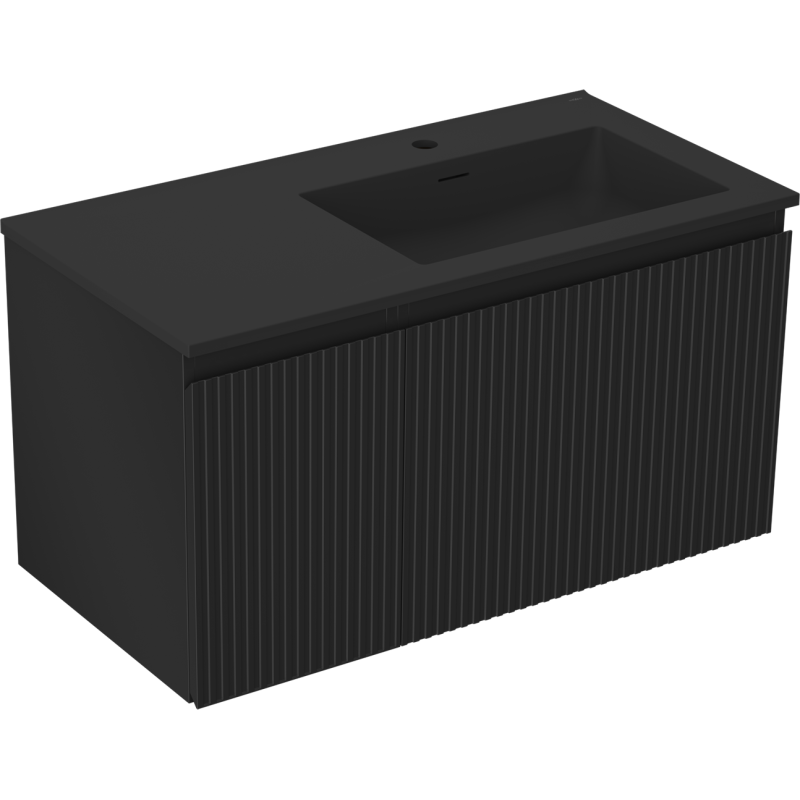 Mexen Rivel vannas istabas skapītis 90 cm ar labās puses izlietni Otis, 1S, 1D, rievots, melns matēts