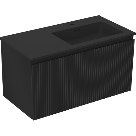 Mexen Rivel mobile da bagno 90 cm con lavabo Otis destro, 1S, 1D, scanalato, nero opaco - 91A23-09047-3-BBFF71-W18P71