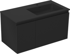 Mexen Rivel Badezimmerschrank 90 cm mit Waschbecken Otis rechts, 1S, 1D, geriffelt, schwarz matt - 91A23-09047-3-BBFF71-W18P71