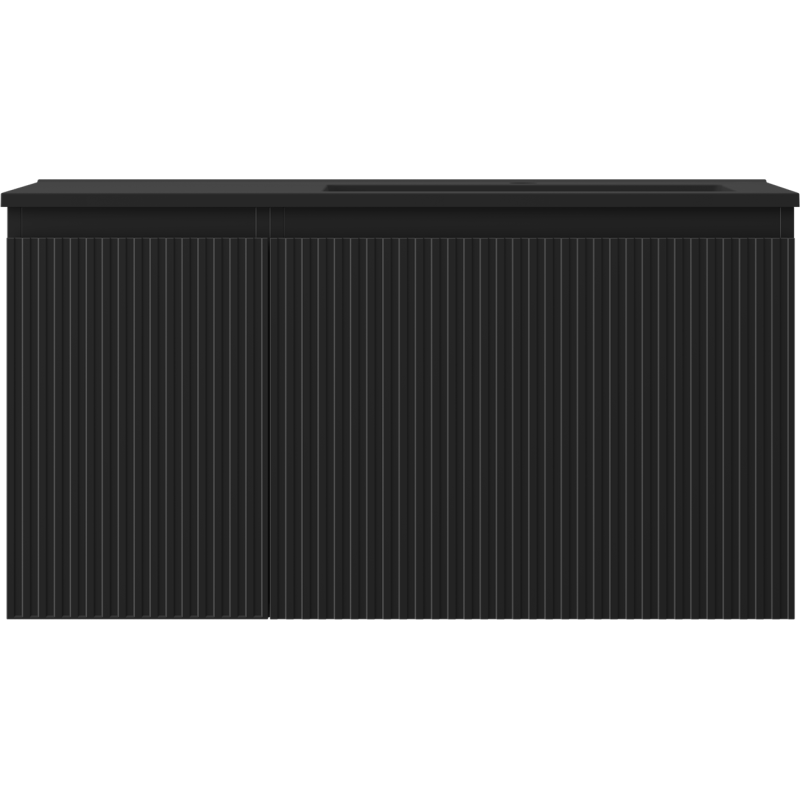 Mexen Rivel Badezimmerschrank 90 cm mit Waschbecken Otis rechts, 1S, 1D, geriffelt, schwarz matt - 91A23-09047-3-BBFF71-W18P71