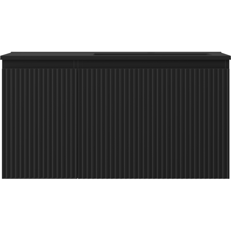 Mexen Rivel badkamerkast 90 cm met wastafel Otis rechts, 1S, 1D, geribbeld, zwart mat - 91A23-09047-3-BBFF71-W18P71