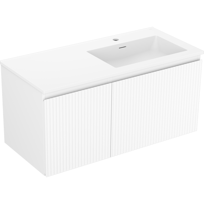 Mexen Rivel armadietto da bagno 100 cm con lavabo Otis destro, 1S, 1D, scanalato, bianco opaco - 91A23-10047-3-BBFF01-W18P01