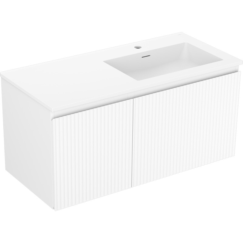 Mexen Rivel armoire de salle de bain 100 cm avec lavabo Otis à droite, 1S, 1D, rainurée, blanc mat