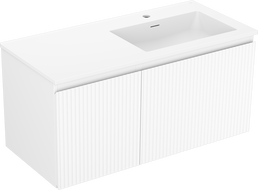 Mexen Rivel bathroom cabinet 100 cm with Otis sink right, 1S, 1D, grooved, white matte - 91A23-10047-3-BBFF01-W18P01