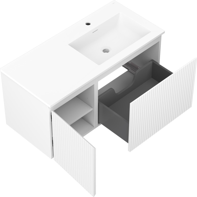 Mexen Rivel armoire de salle de bain 100 cm avec lavabo Otis à droite, 1S, 1D, rainurée, blanc mat