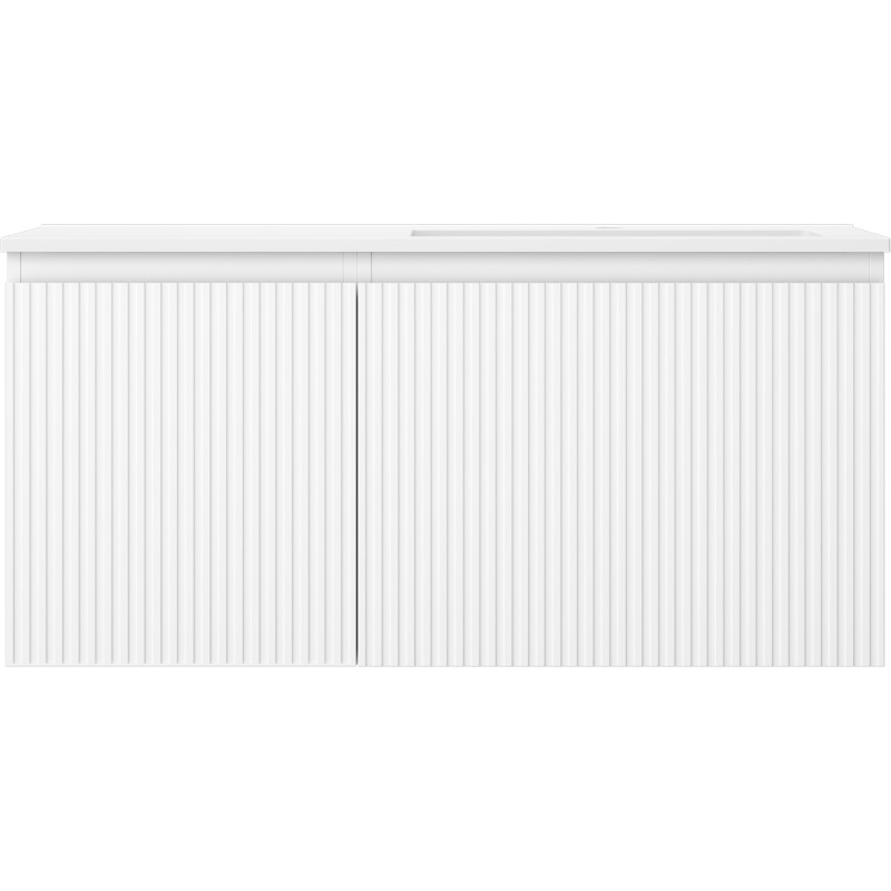 Mexen Rivel Badezimmerschrank 100 cm mit Waschbecken Otis rechts, 1S, 1D, geriffelt, mattweiß - 91A23-10047-3-BBFF01-W18P01