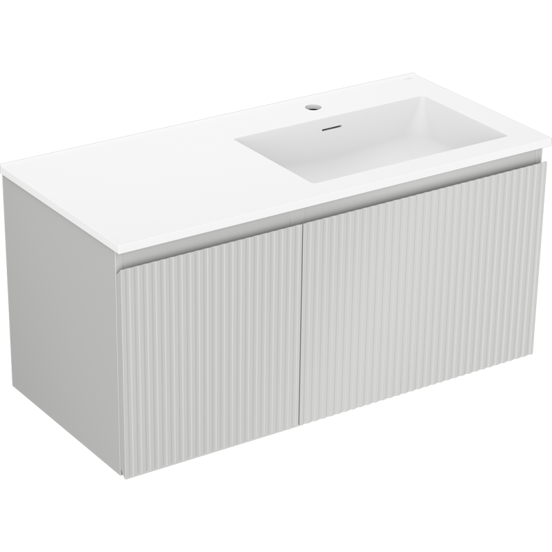 Mexen Rivel meuble de salle de bain 100 cm avec lavabo Otis à droite, 1 tiroir, 1 porte, rainuré, gris mat/blanc mat