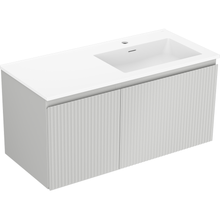 Mexen Rivel meuble de salle de bain 100 cm avec lavabo Otis à droite, 1 tiroir, 1 porte, rainuré, gris mat/blanc mat
