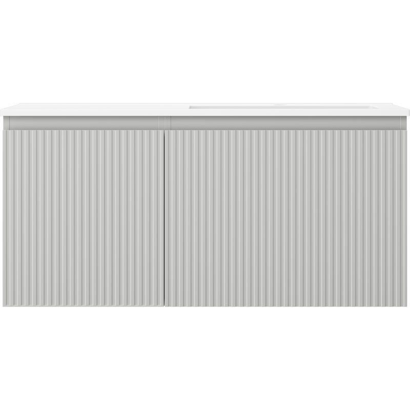 Mexen Rivel armario de baño de 100 cm con lavabo Otis derecho, 1 cajón, 1 puerta, estriado, gris mate/blanco mate