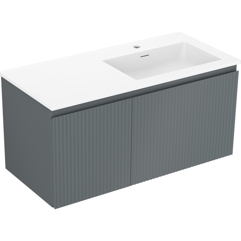 Mexen Rivel badkamerkast 100 cm met wastafel Otis rechts, 1S, 1D, geribbeld, grafiet/wit mat - 91A23-10047-3-BBFF66-W18P01