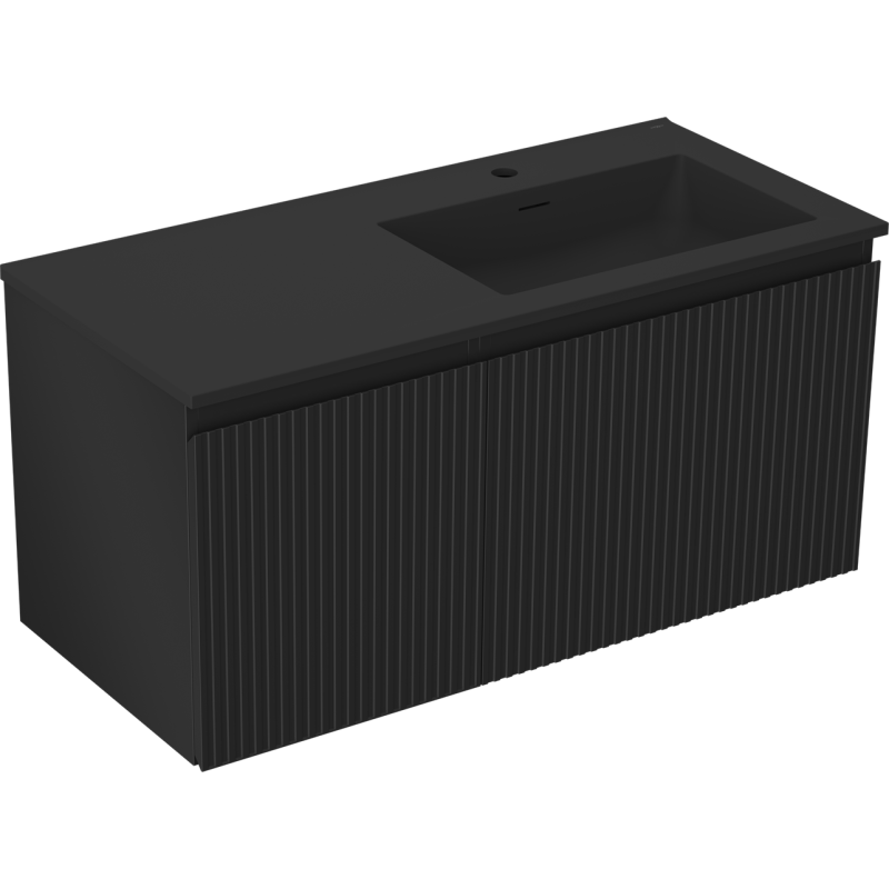 Mexen Rivel mobile bagno 100 cm con lavabo Otis destro, 1S, 1D, scanalato, nero opaco - 91A23-10047-3-BBFF71-W18P71