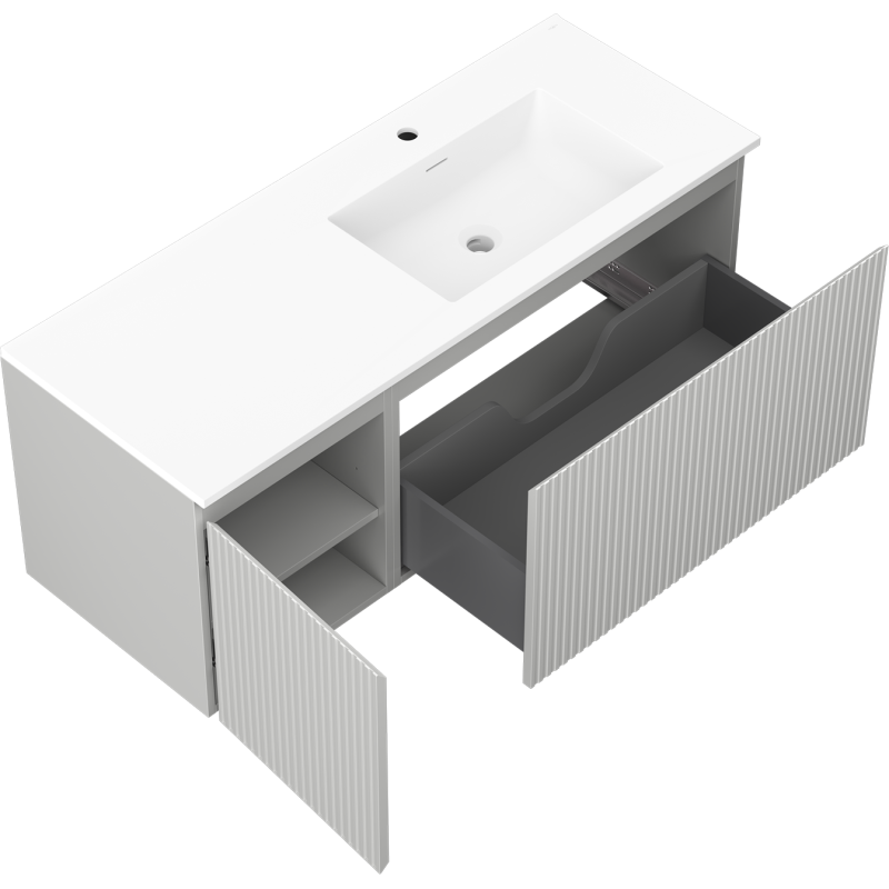 Mexen Rivel badkamerkast 120 cm met Otis wastafel rechts, 1S, 1D, gegroefd, grijs mat/wit mat - 91A23-12047-3-BBFF62-W18P01
