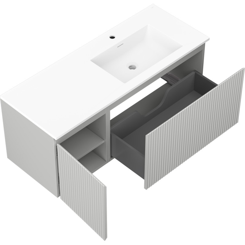 Mexen Rivel badkamerkast 120 cm met wastafel Otis rechts, 1S, 1D, geribbeld, grijs mat/wit mat - 91A23-12047-3-BBFF62-W18P01