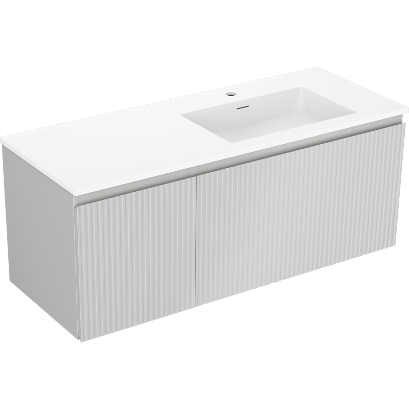 Mexen Rivel armario de baño de 120 cm con lavabo Otis derecho, 1 cajón, 1 puerta, ranurado, gris mate/blanco mate