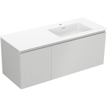 Mexen Rivel bathroom cabinet 120 cm with Otis right sink, 1S, 1D, fluted, gray matte/white matte - 91A23-12047-3-BBFF62-W18P01