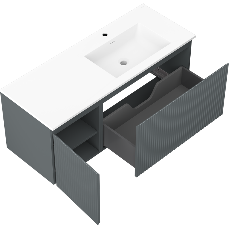 Mexen Rivel Badezimmerschrank 120 cm mit rechter Waschbecken Otis, 1S, 1D, geriffelt, graphit/weiß matt