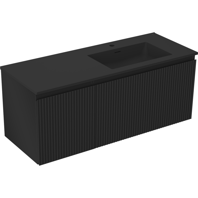 Mexen Rivel badkamerkastje 120 cm met Otis wastafel rechts, 1S, 1D, geribbeld, zwart mat - 91A23-12047-3-BBFF71-W18P71