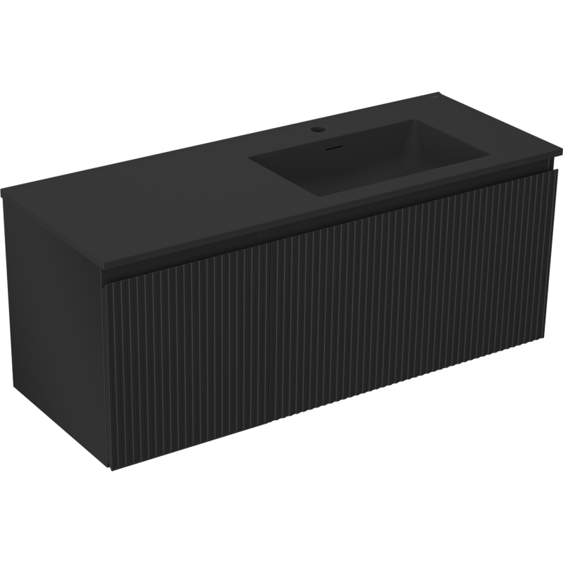 Mexen Rivel meuble de salle de bain 120 cm avec lavabo Otis à droite, 1S, 1D, rainuré, noir mat - 91A23-12047-3-BBFF71-W18P71