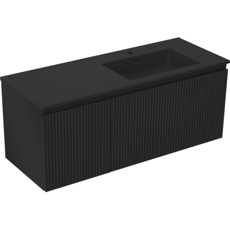 Mexen Rivel badkamerkast 120 cm met wastafel Otis rechts, 1S, 1D, geribbeld, zwart mat - 91A23-12047-3-BBFF71-W18P71