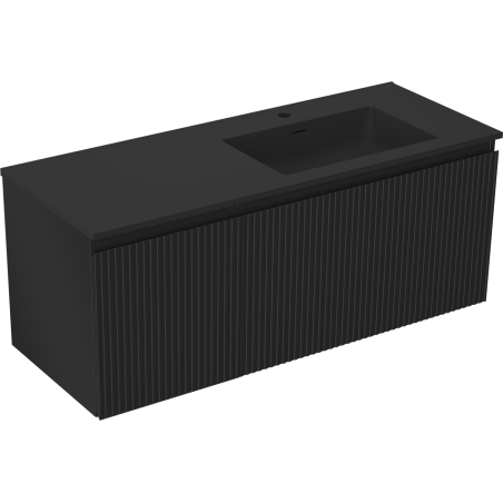 Mexen Rivel badkamerkastje 120 cm met Otis wastafel rechts, 1S, 1D, geribbeld, zwart mat - 91A23-12047-3-BBFF71-W18P71