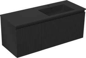 Mexen Rivel 120 cm bathroom cabinet with right Otis sink, 1 drawer, 1 door, grooved, matte black - 91A23-12047-3-BBFF71-W18P71