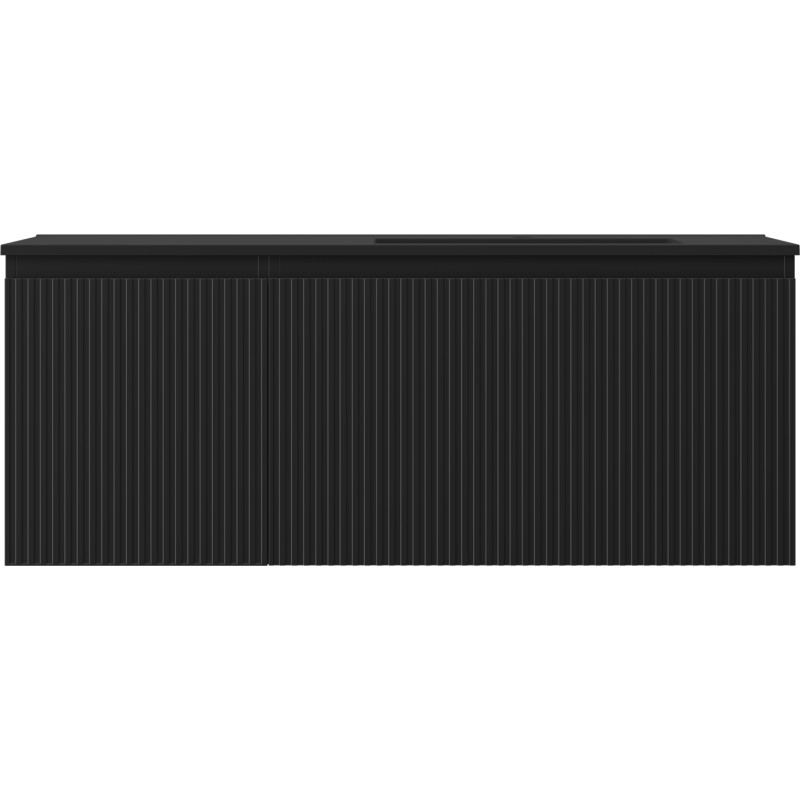 Mexen Rivel meuble de salle de bains 120 cm avec lavabo Otis à droite, 1S, 1D, rainuré, noir mat - 91A23-12047-3-BBFF71-W18P71