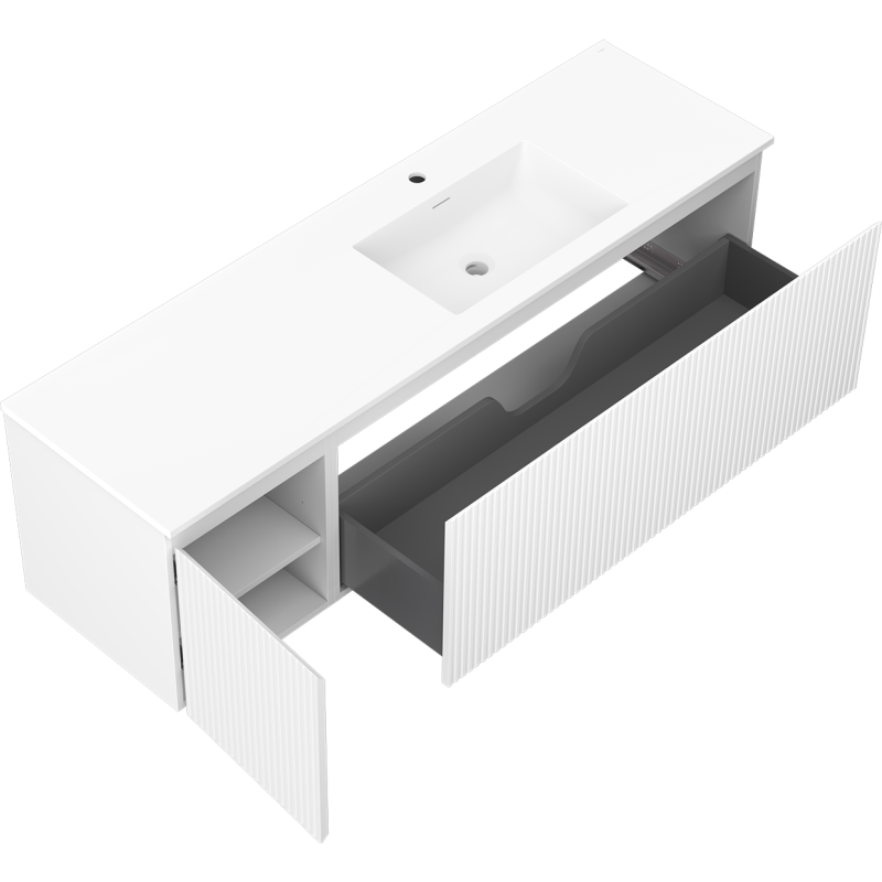 Mexen Rivel armadietto da bagno 160 cm con lavabo Otis destro, 1S, 1D, scanalato, bianco opaco - 91A23-16047-3-BBFF01-W18P01